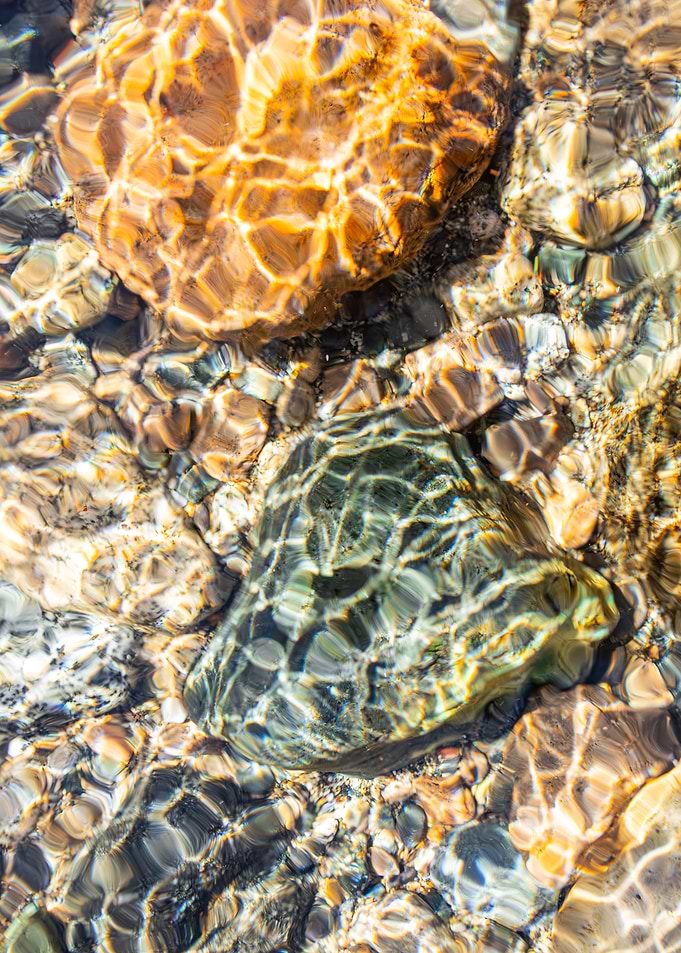 Sunlight Refraction on River Stones