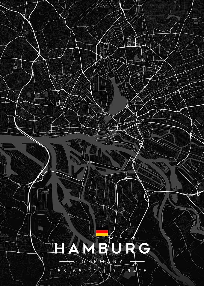 Minimalist Map of Hamburg Germany