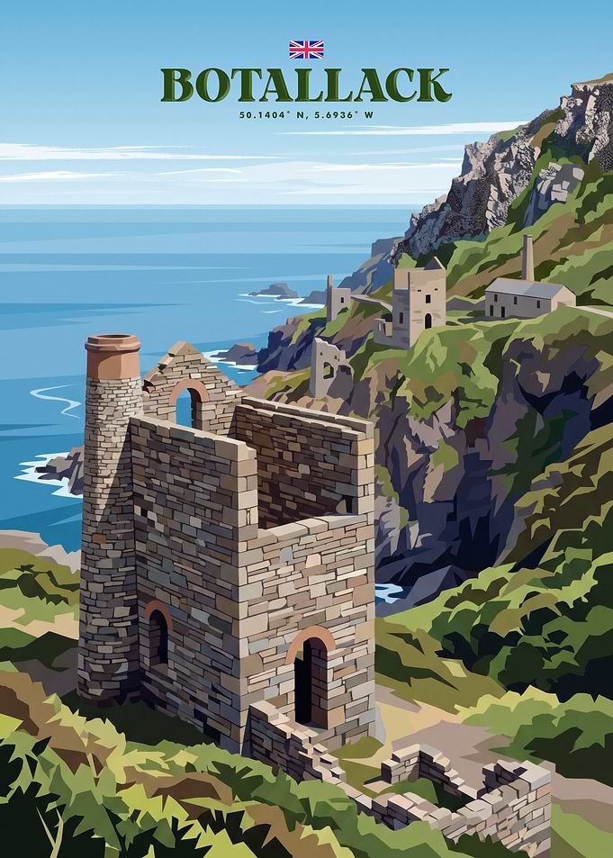 Botallack Mine Cornwall Travel Poster
