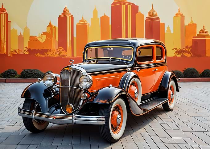 Vintage Orange and Black Classic Car