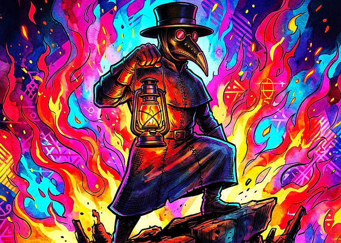 Plague Doctor Fire Neon Cyber Art