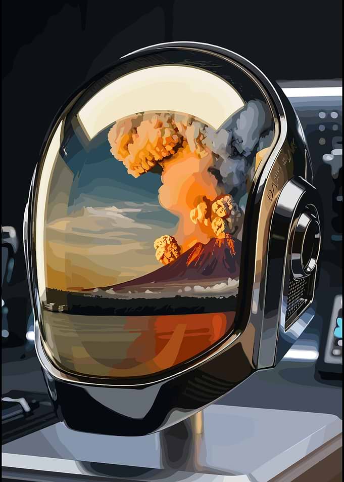 Daft Punk Helmet Volcano Reflection