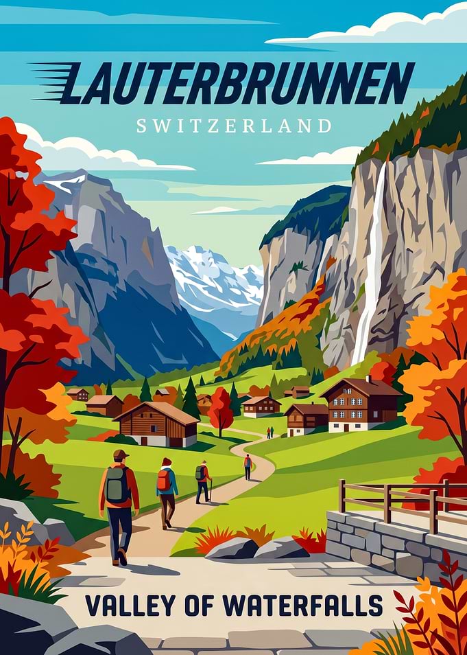 Lauterbrunnen Switzerland Travel Poster