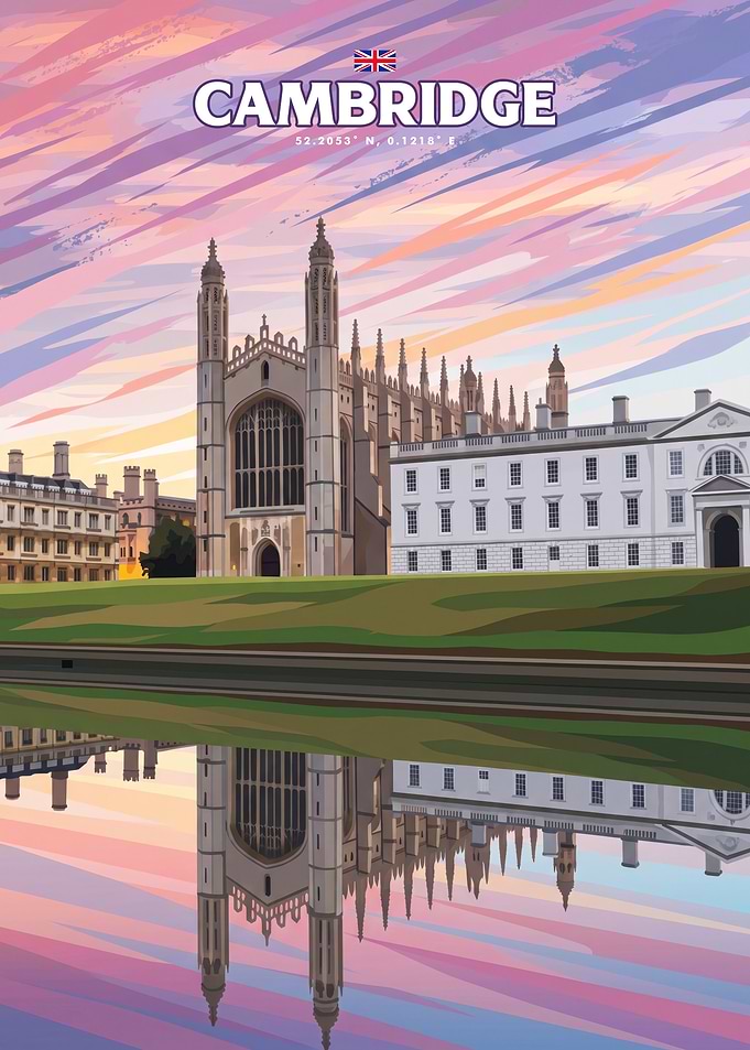 Cambridge King's College Sunset Poster
