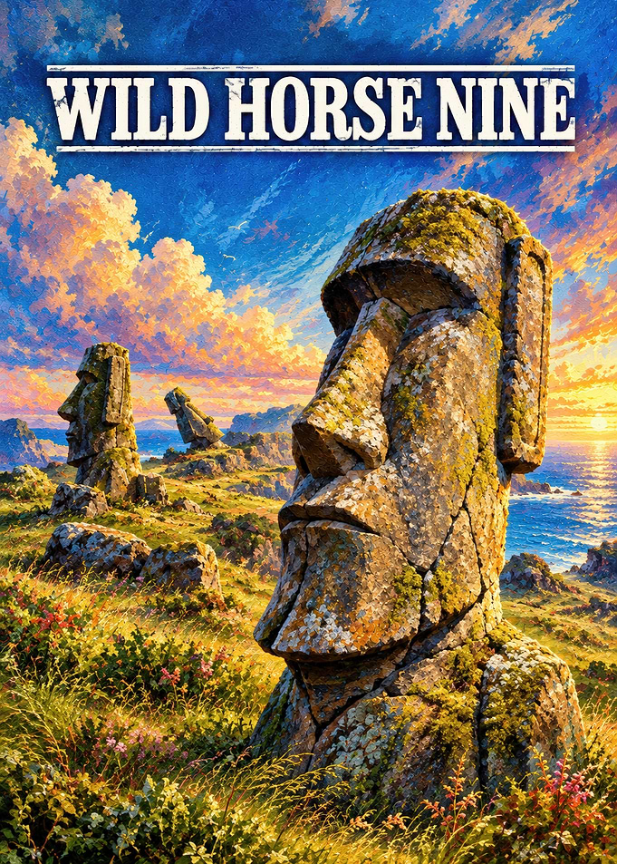 Wild Horse Nine Moai Statue Poster