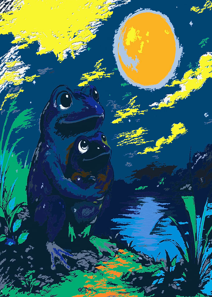 Two Frogs Under the Moon