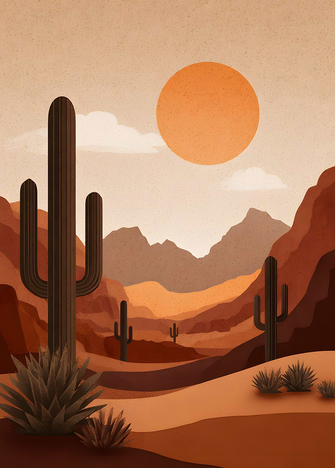 Minimalist Desert Landscape with Cacti