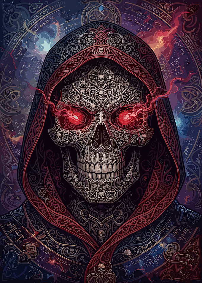 Intricate Hooded Skull with Glowing Eyes