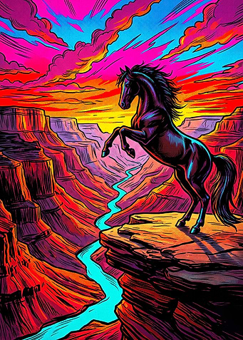 Horse Canyon Neon Trippy Art Poster