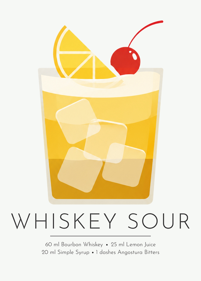 Whiskey Sour Cocktail Wall Art – Minimalist Bourbon Drink Poster