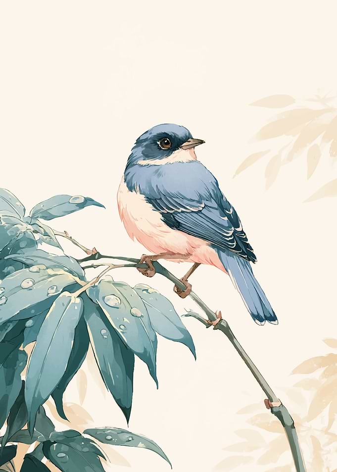Blue Bird Perched on Branch
