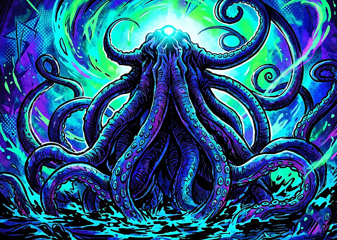 Cosmic Kraken Tentacles Neon Poster