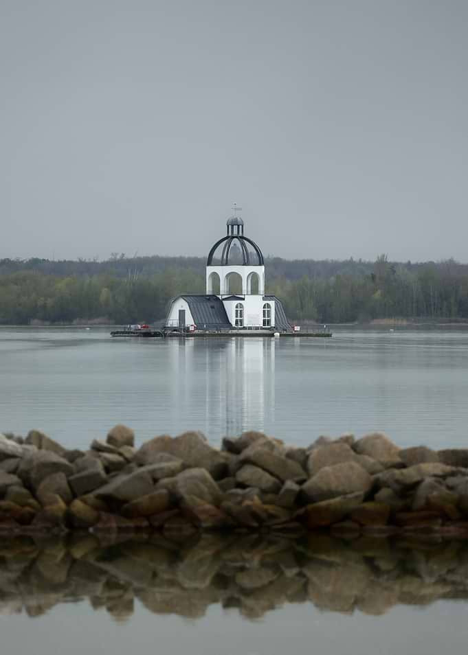 Floating Chapel on Calm Lake