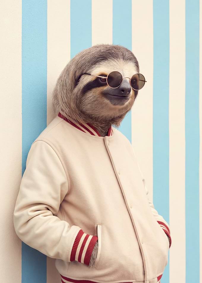 Cool Sloth in Varsity Jacket, retro, stripes, cute animal