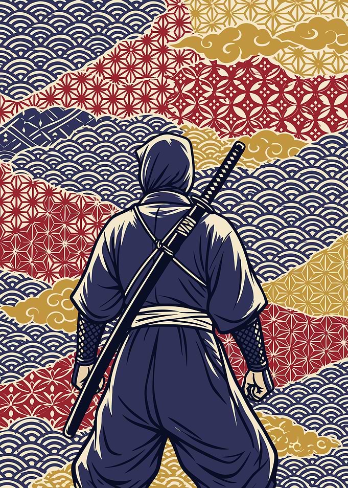 Ninja Warrior with Traditional Japanese Patterns