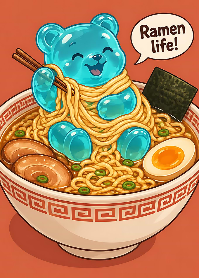 Cute Gummy Bear Eating Ramen