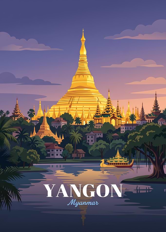 Shwedagon Pagoda Yangon Myanmar Travel Poster