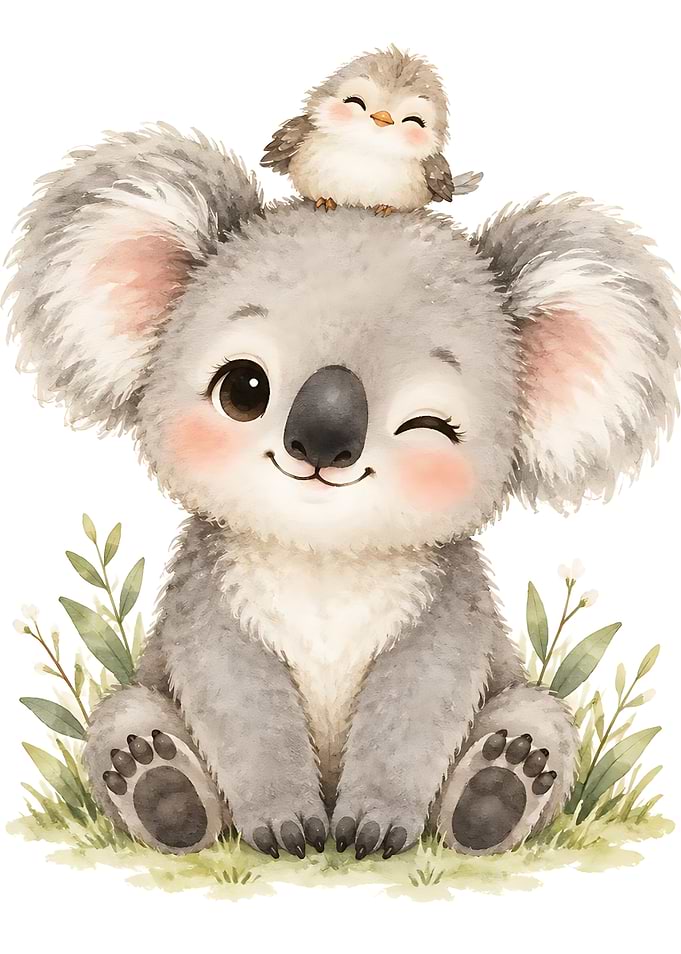 Cute Koala with Bird Friend
