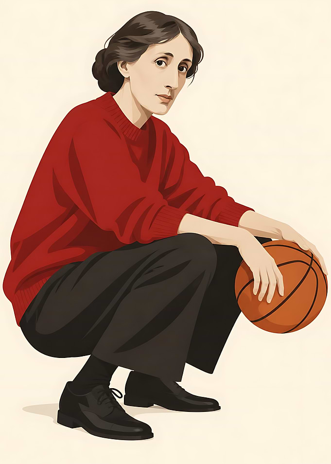 Virginia Woolf Holding a Basketball