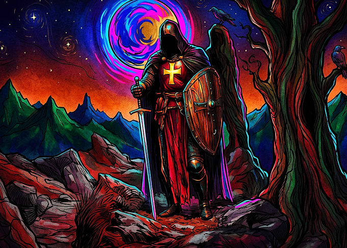 Crusader Knight Psychedelic Art