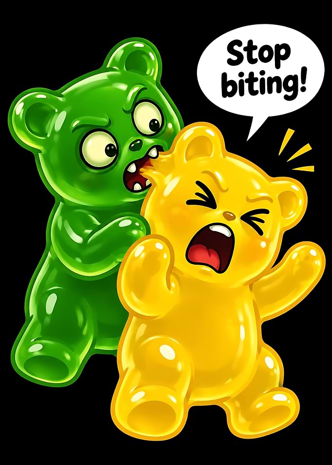 Funny Biting Gummy Bear Cartoon