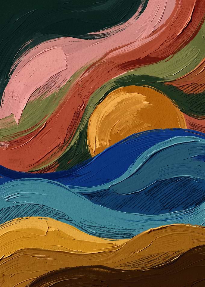 Abstract Waves Landscape, Impasto Oil Painting Art