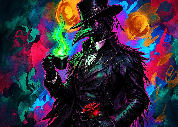Plague Doctor Coffee Neon Art Poste
