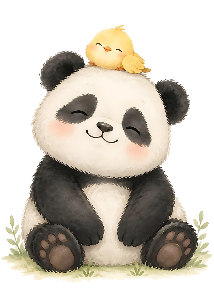 Cute Panda with Baby Chick