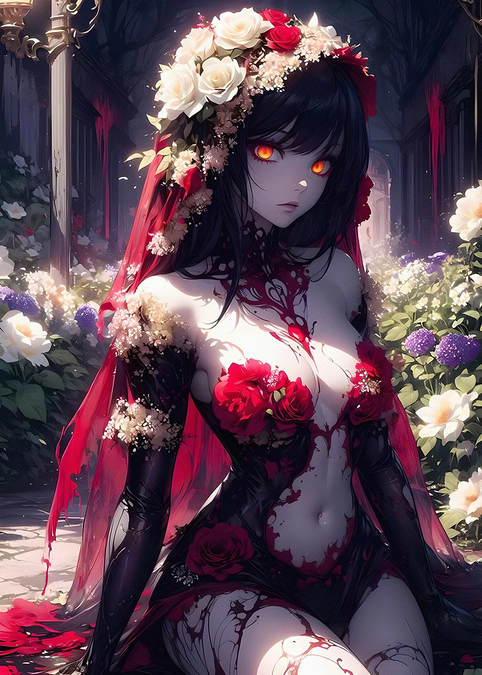 Gothic Anime Girl with Rose Crown