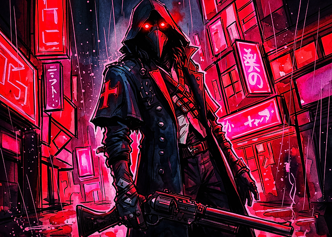 Cyber Gunman Neon Alley Anime Art