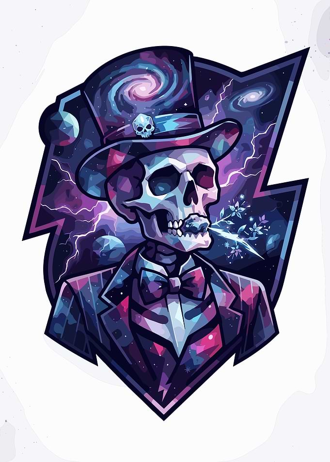 Cosmic Gentleman Skull Illustration