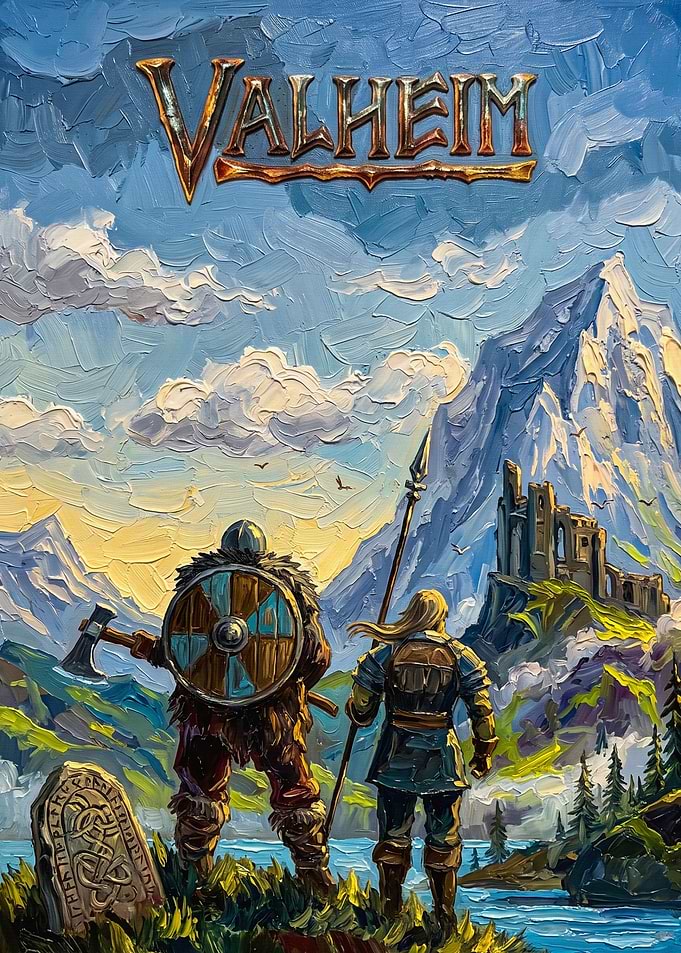 Valheim Viking Adventure Oil Painting