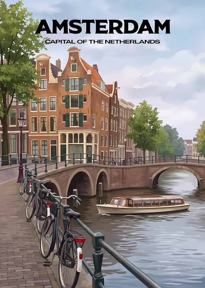 Amsterdam Canal Travel Poster