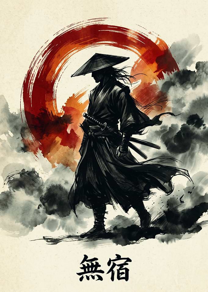 Samurai Ronin Japanese Warrior Traditional Ink Painting Art Poster Design