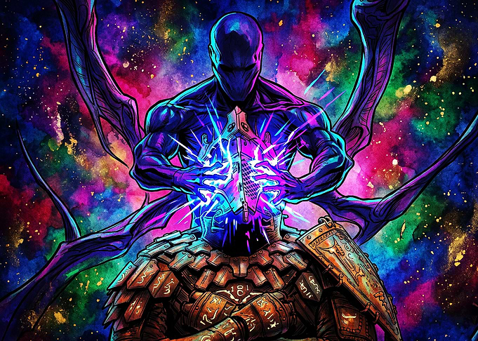 Cosmic Warrior Neon Space Art Poste