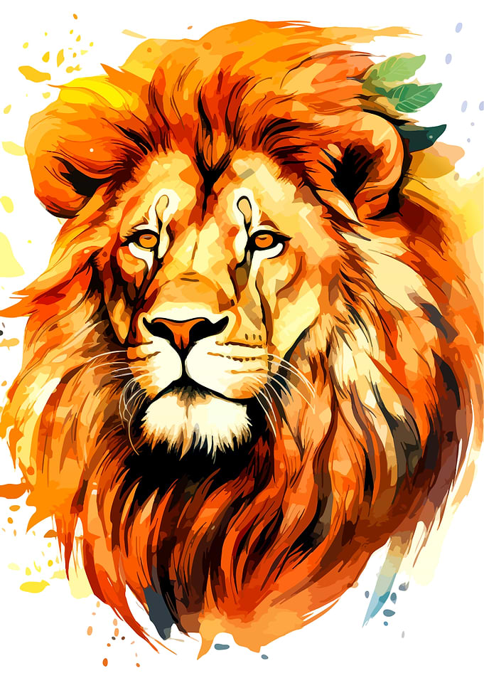 Vibrant Watercolor Lion Portrait