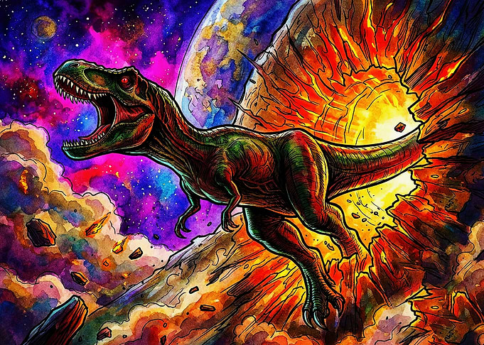 T-Rex Bursting Through Space Portal