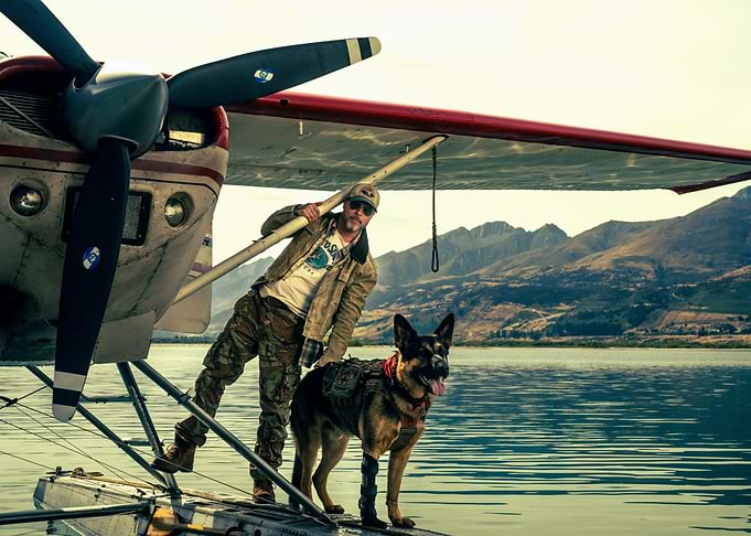 Man and Dog with Seaplane