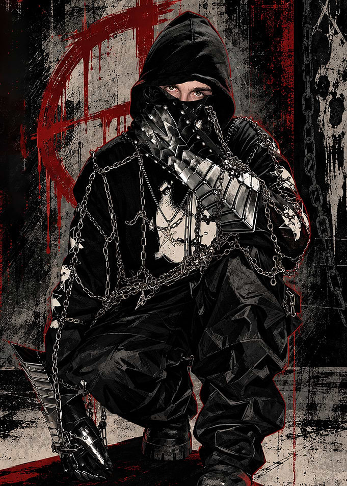 Dark Gothic Hooded Warrior Portrait