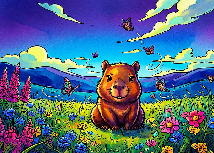 Cute Capybara in a Flower Meadow