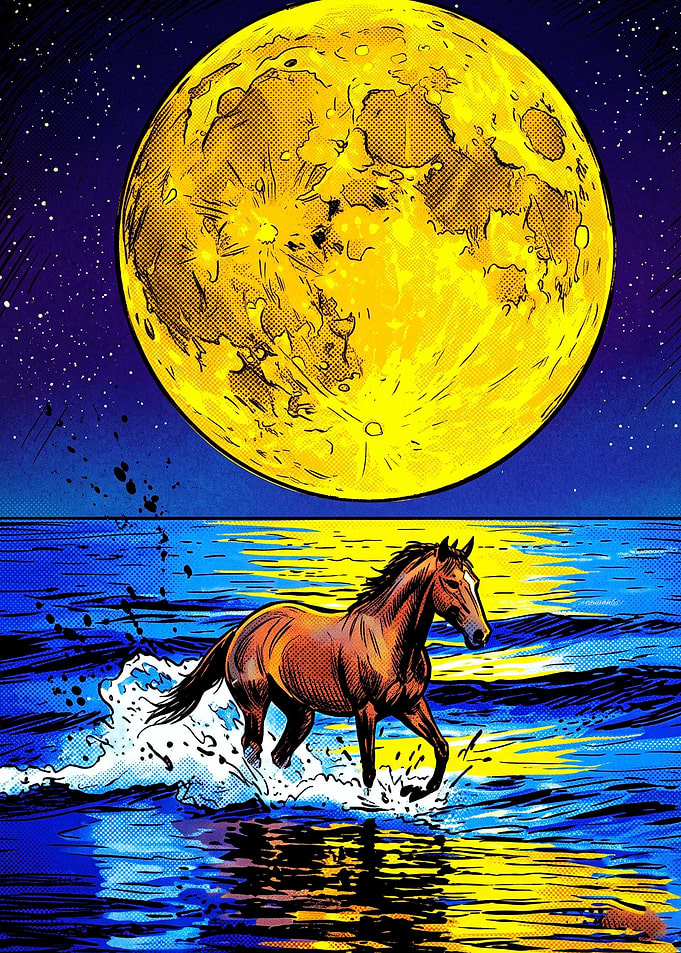 Horse Sunset Mountain Retro Poster