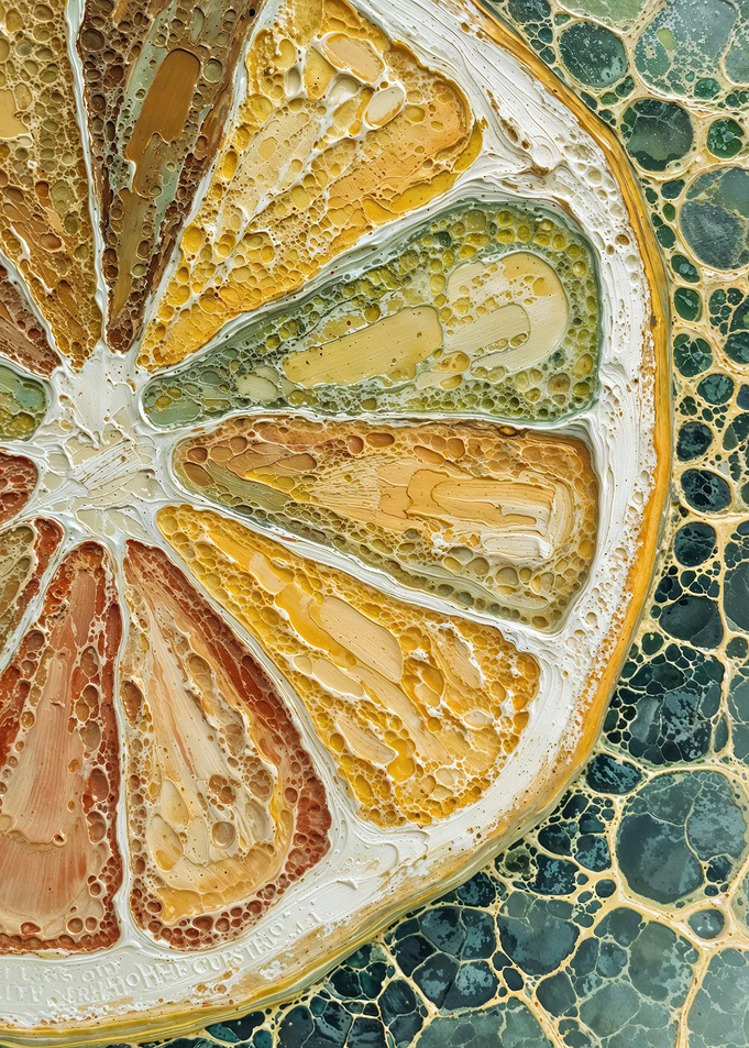 Marbled Citrus Slice in Golden Green Tones