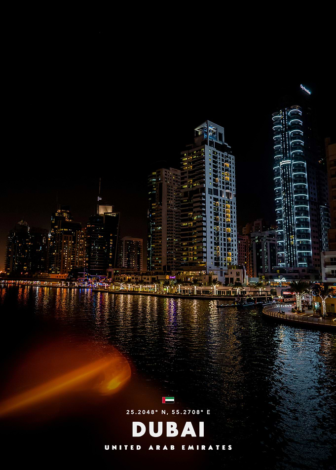 Nighttime Dubai Marina Skyline View