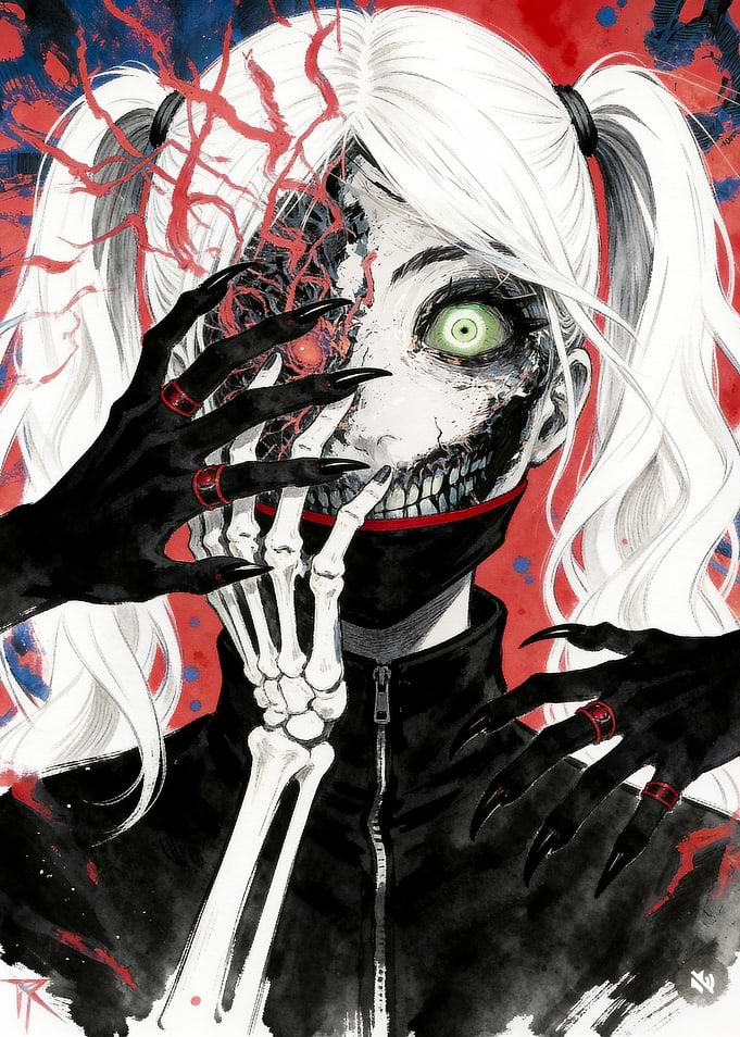 Dark Anime Girl with Skeleton Hands
