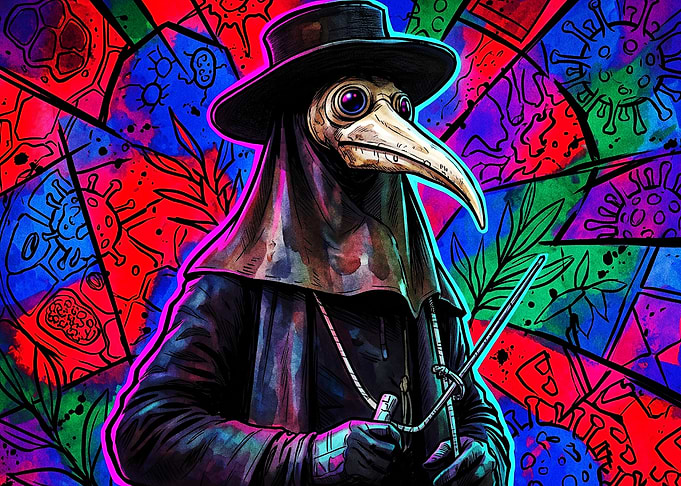 Plague Doctor Neon Stained Glass Ar