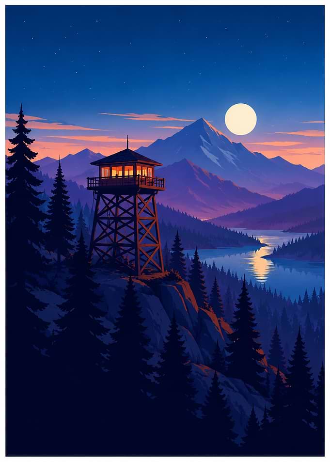 Firewatch Tower at Night