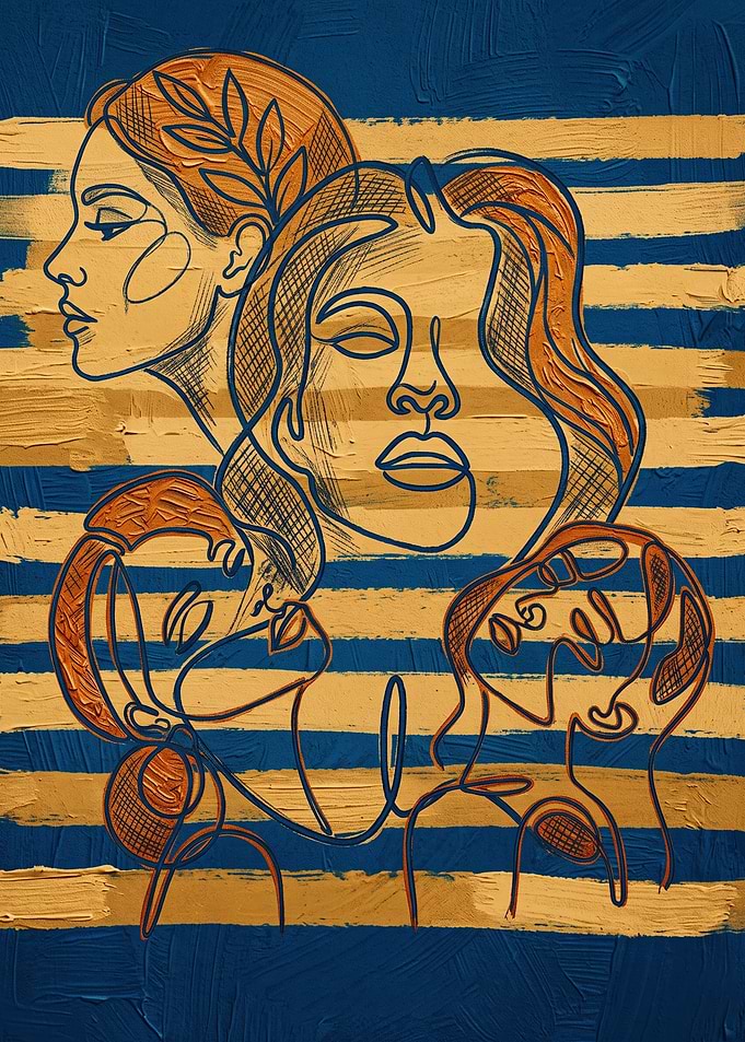 Abstract Faces Women Art Minimalist Line Drawing