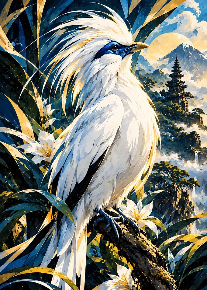 Majestic Bali Starling in Tropical Landscape