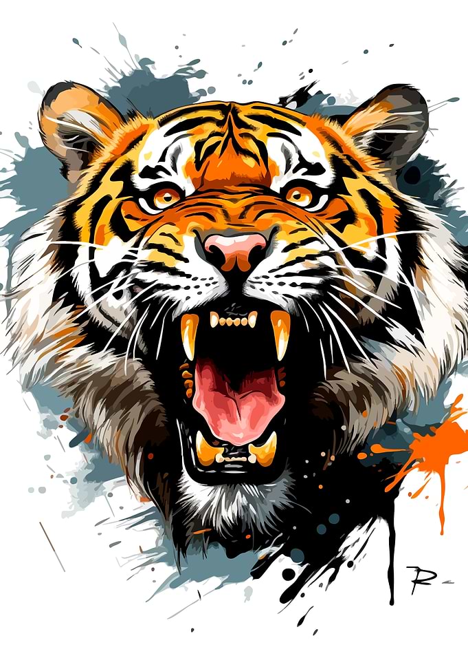 Roaring Tiger Watercolor Splatter Art