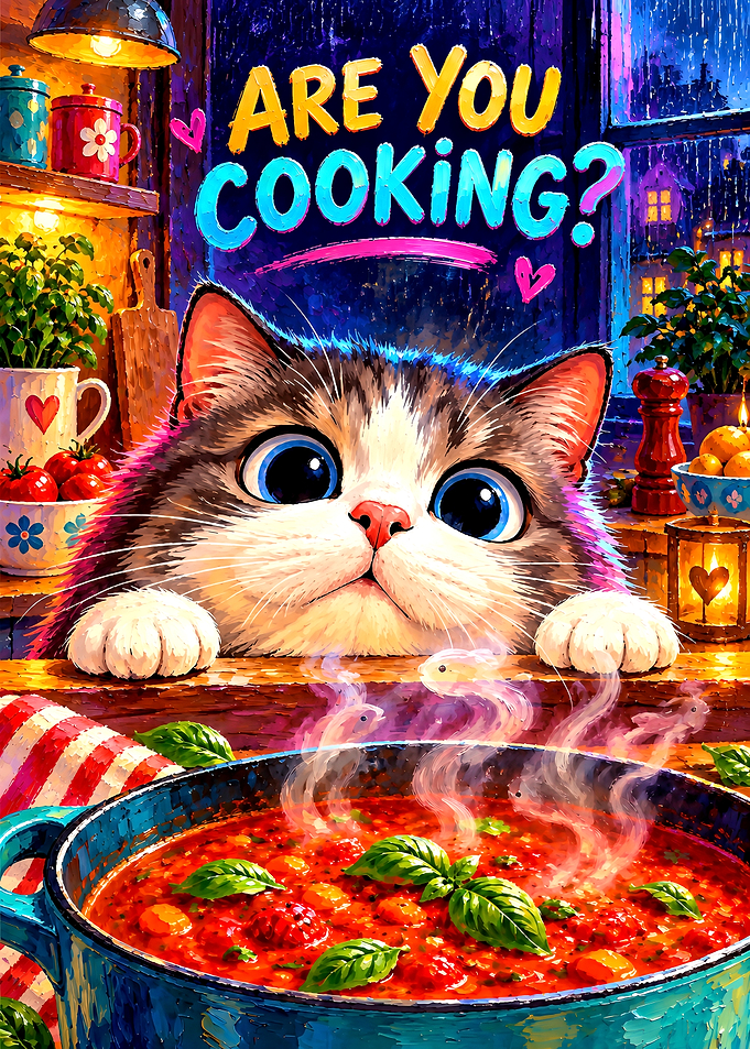 Cute Cat Watching Cooking Pot